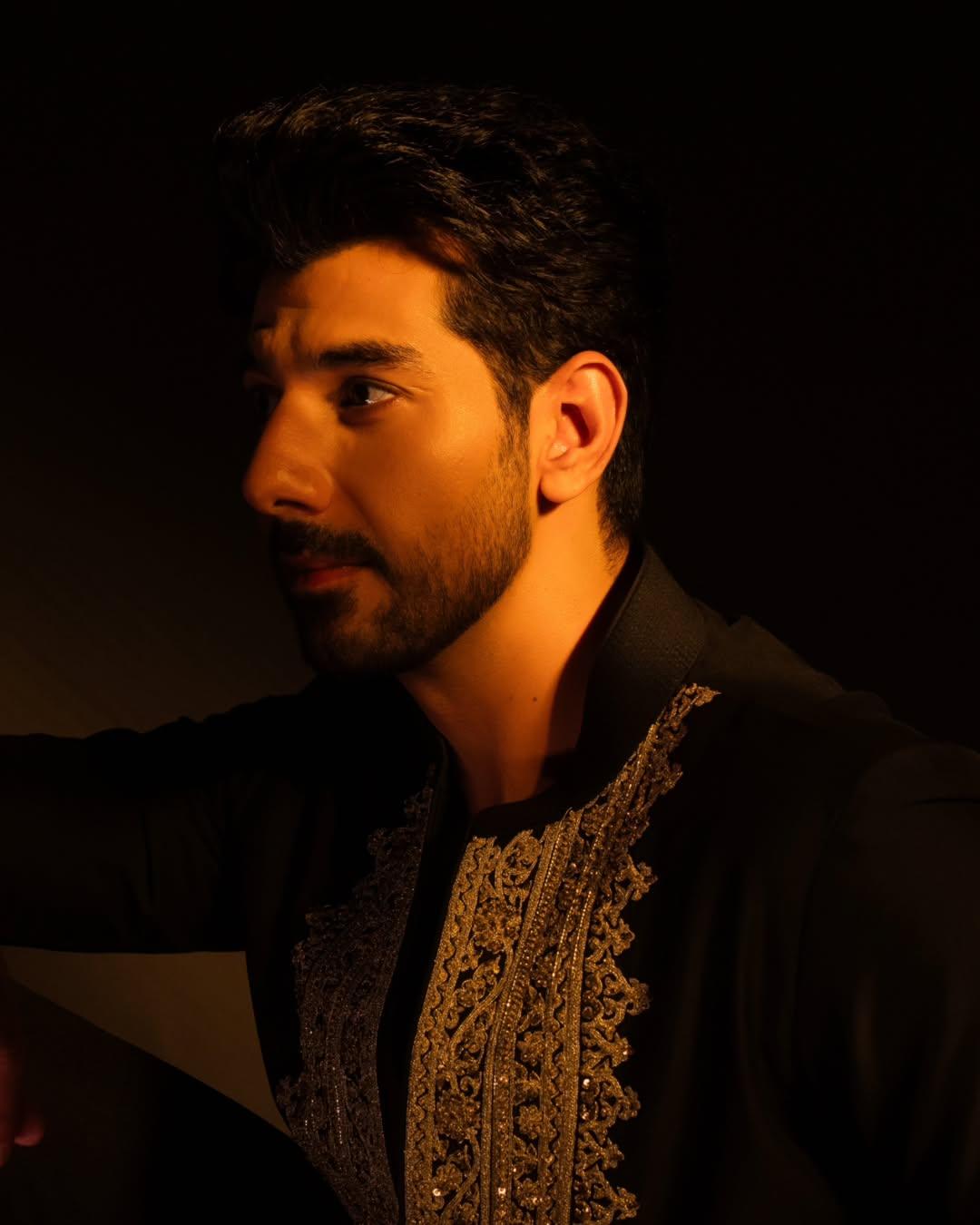 Designer Black Kurta Set with Gold Thread Leaf Embroidery - Premium Wedding & Cocktail Party Wear for Men