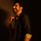 Designer Black Kurta Set with Gold Thread Leaf Embroidery - Premium Wedding & Cocktail Party Wear for Men