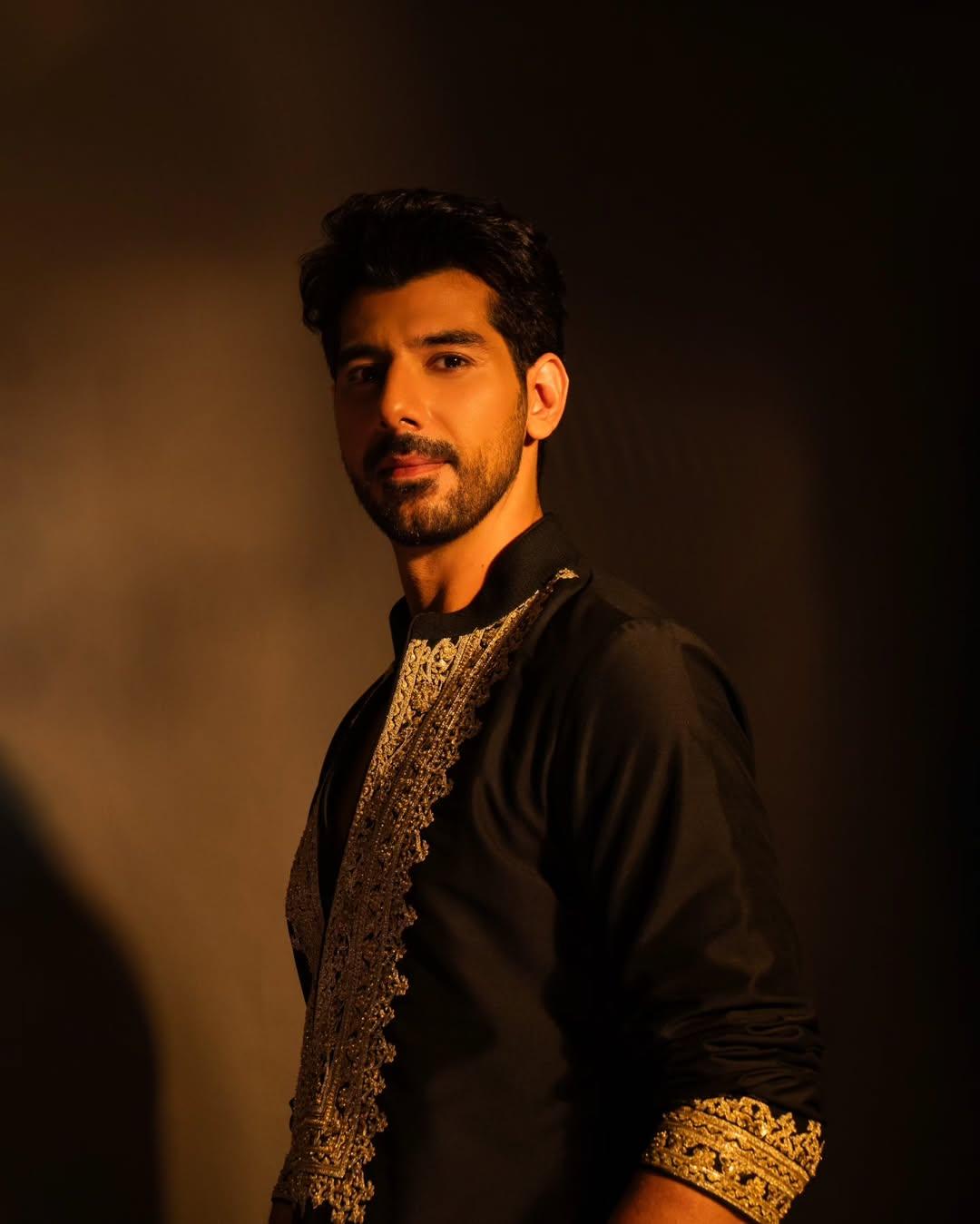 Designer Black Kurta Set with Gold Thread Leaf Embroidery - Premium Wedding & Cocktail Party Wear for Men