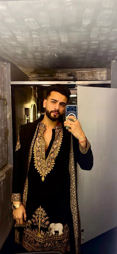 Royal Black Silk Kurta Set