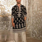 Black & White Geometric Embroidered Black Silk Kurta