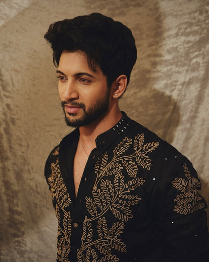 Designer Black Kurta Set with Gold Thread and Sequins Embroidery - Wedding & Festive Party Wear for Men