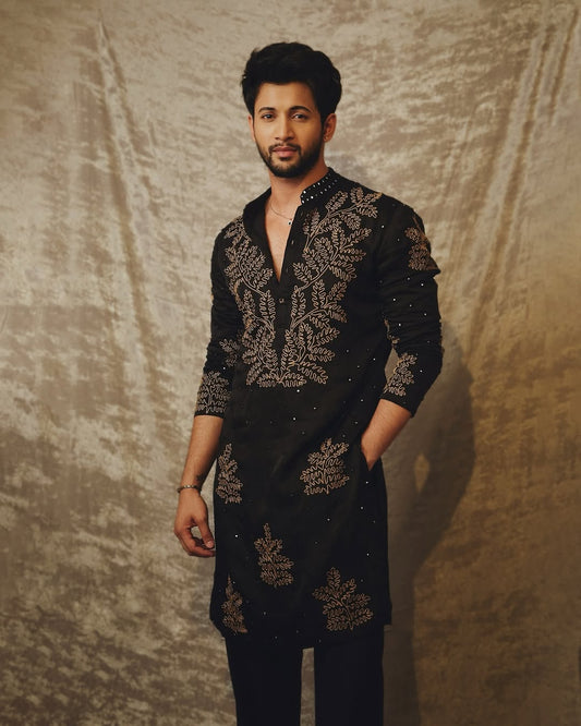 Designer Black Kurta Gold Thread and Sequins 01