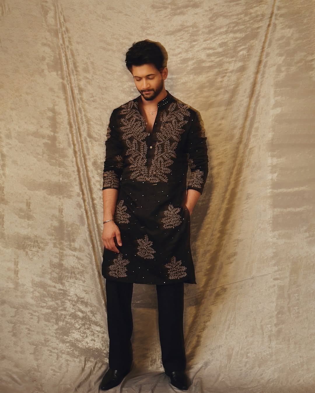 Designer Black Kurta Set with Gold Thread and Sequins Embroidery - Wedding & Festive Party Wear for Men
