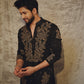 Designer Black Kurta Set with Gold Thread and Sequins Embroidery - Wedding & Festive Party Wear for Men