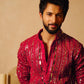 Deep Raspberry Hand-Embroidered Mirror Kurta