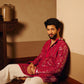 Deep Raspberry Hand-Embroidered Mirror Kurta