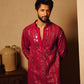 Deep Raspberry Hand-Embroidered Mirror Kurta
