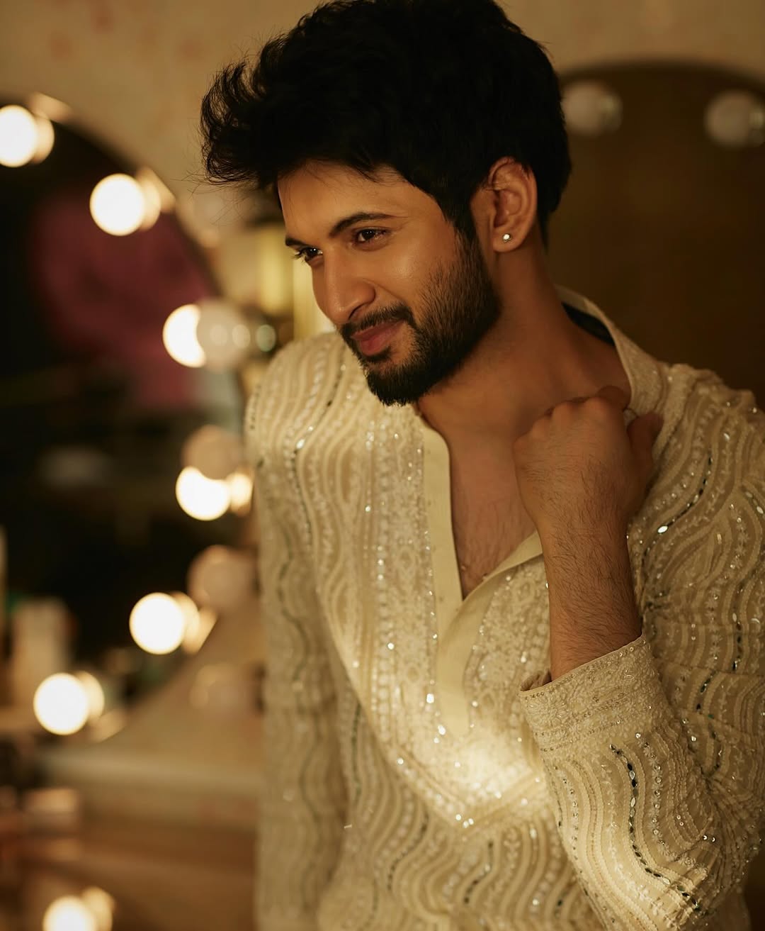 Luxury Ivory Sequins Work Men's Kurta Pajama Set - Haldi, Sangeet & Wedding Ethnic Wear