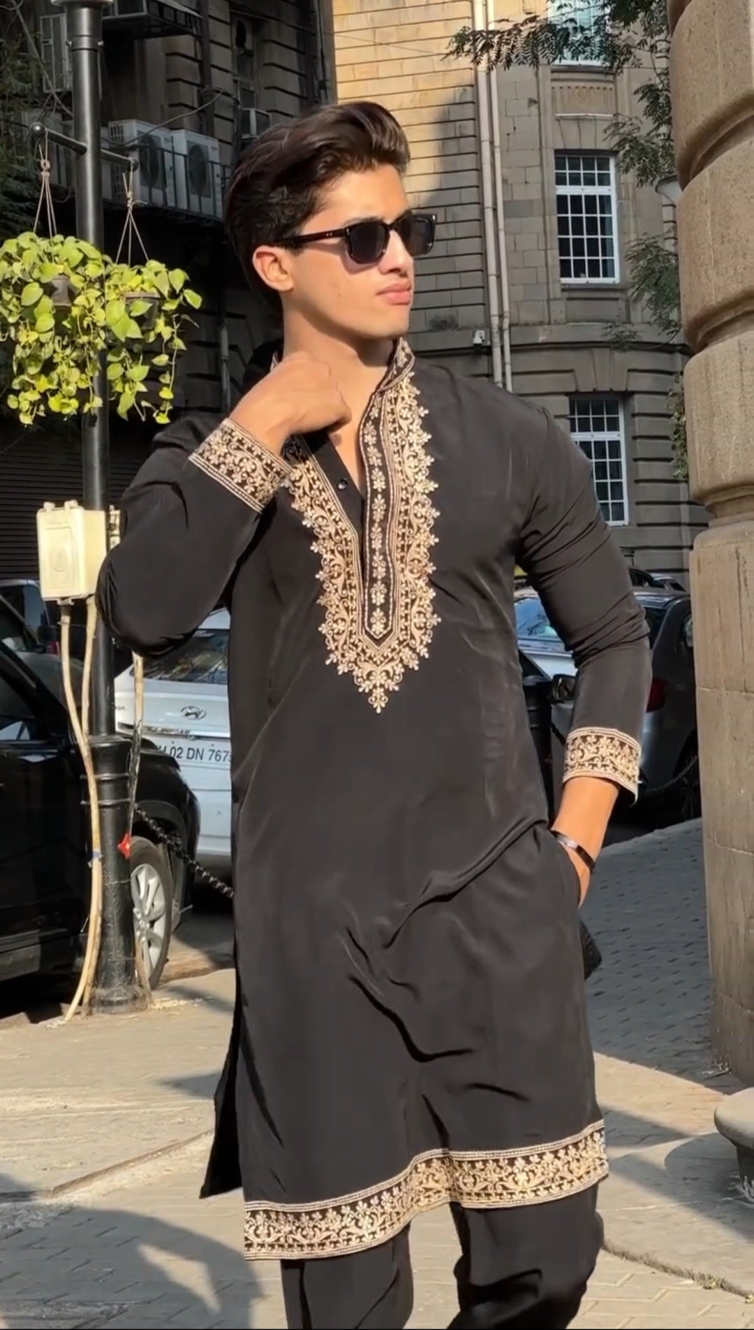 Royal Black Embroidered Kurta