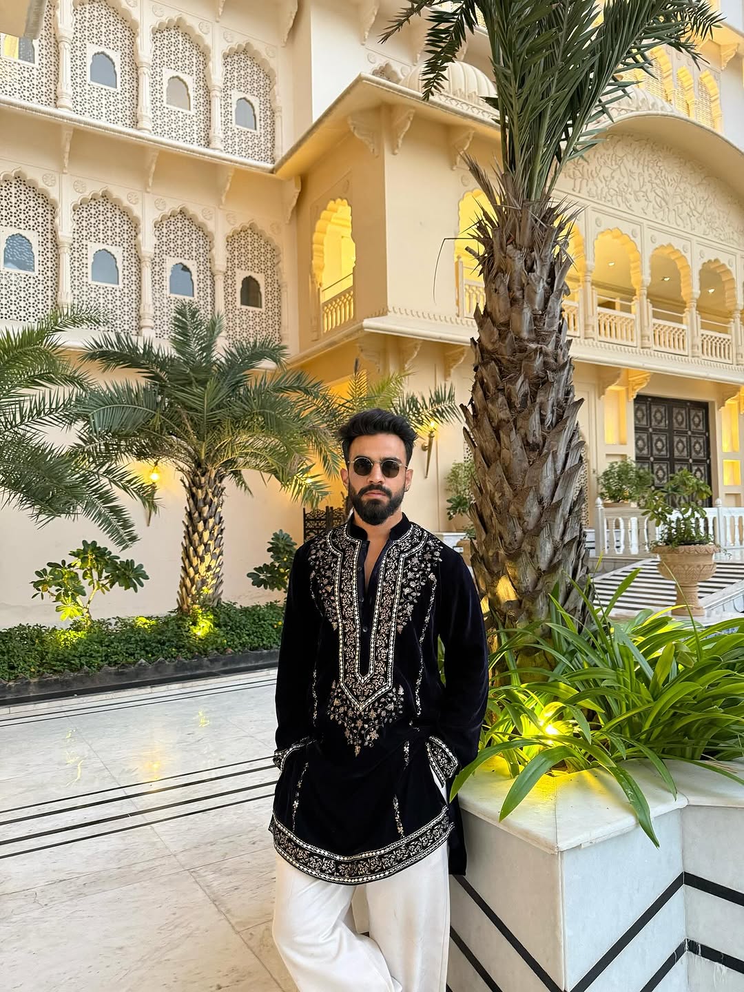 Designer Black Kurta Set with Gold Thread Leaf Embroidery