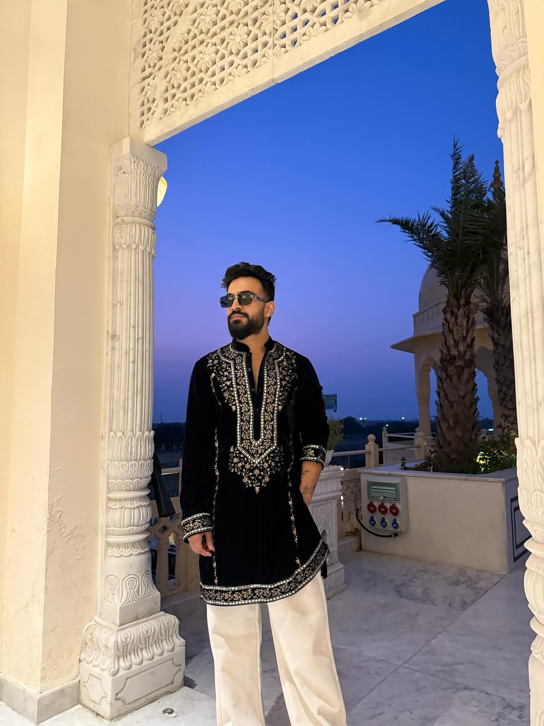 Designer Black Kurta Set with Gold Thread Leaf Embroidery