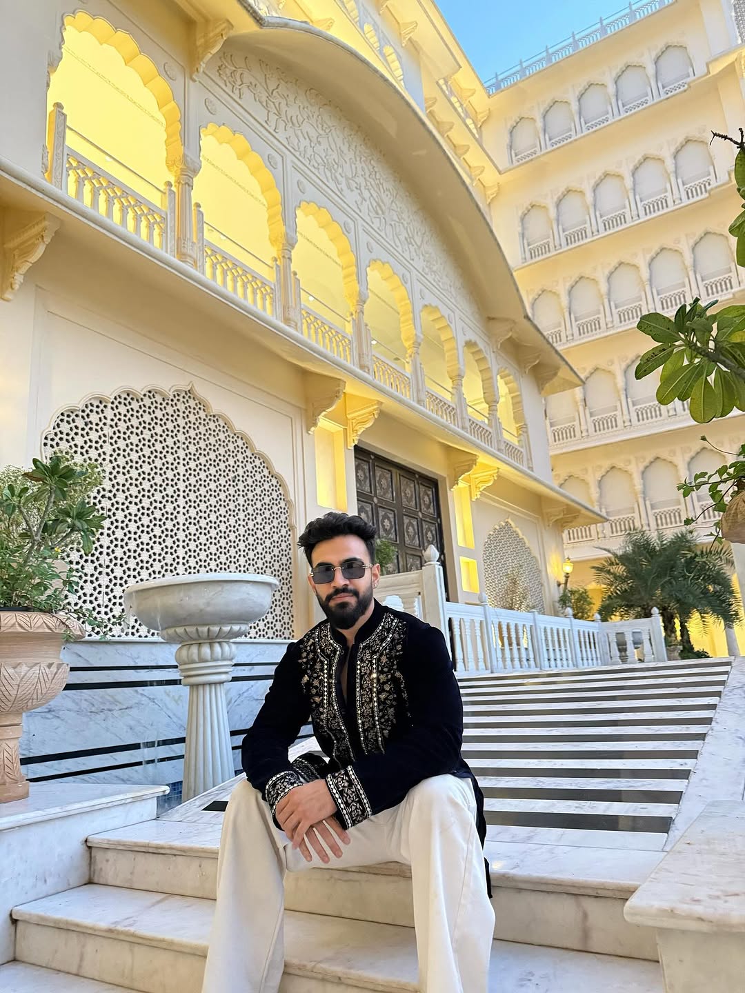 Designer Black Kurta Set with Gold Thread Leaf Embroidery