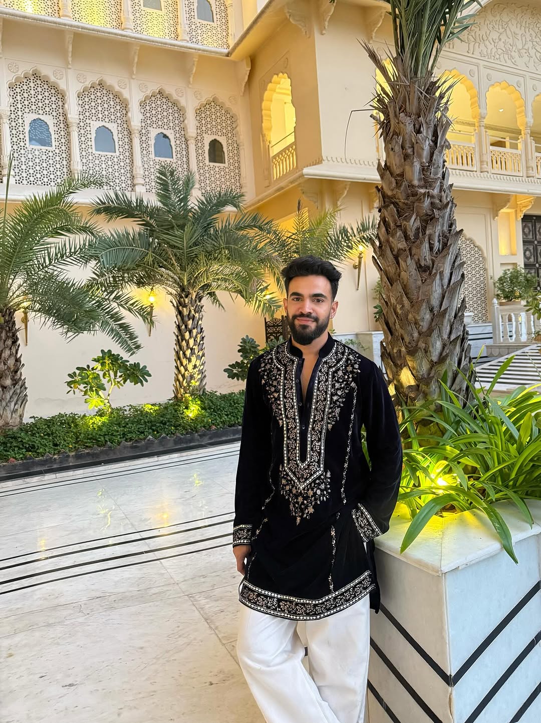 Designer Black Kurta Set with Gold Thread Leaf Embroidery