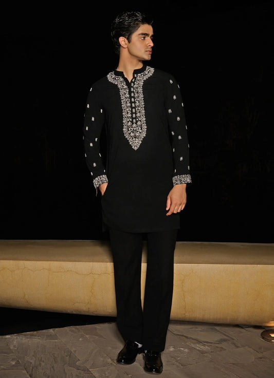 egal Black Embroidered Kurta Set - Ethnic Elegance