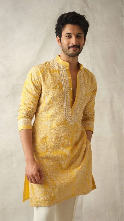 Elegant Yellow Chikankari Kurta
