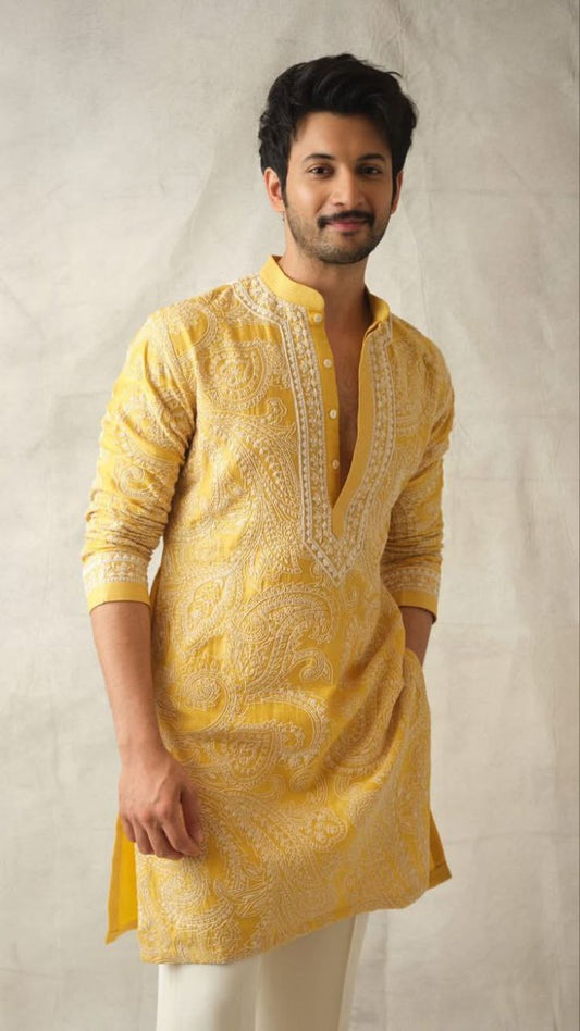 Elegant Yellow Chikankari Kurta