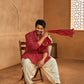 Red Bandhani Kurta Set for Men