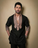 Regal Black Kurta with Gold Kashmiri Embroidery