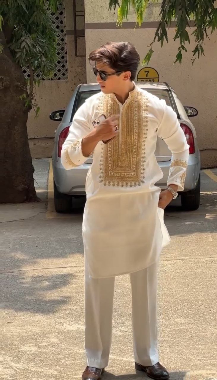 Men's Designer Slate Grey Silk Kurta 5