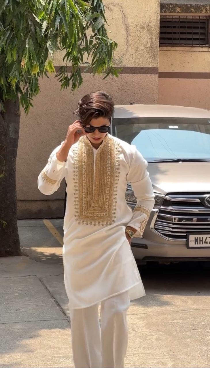 Men's Designer Slate Grey Silk Kurta 5