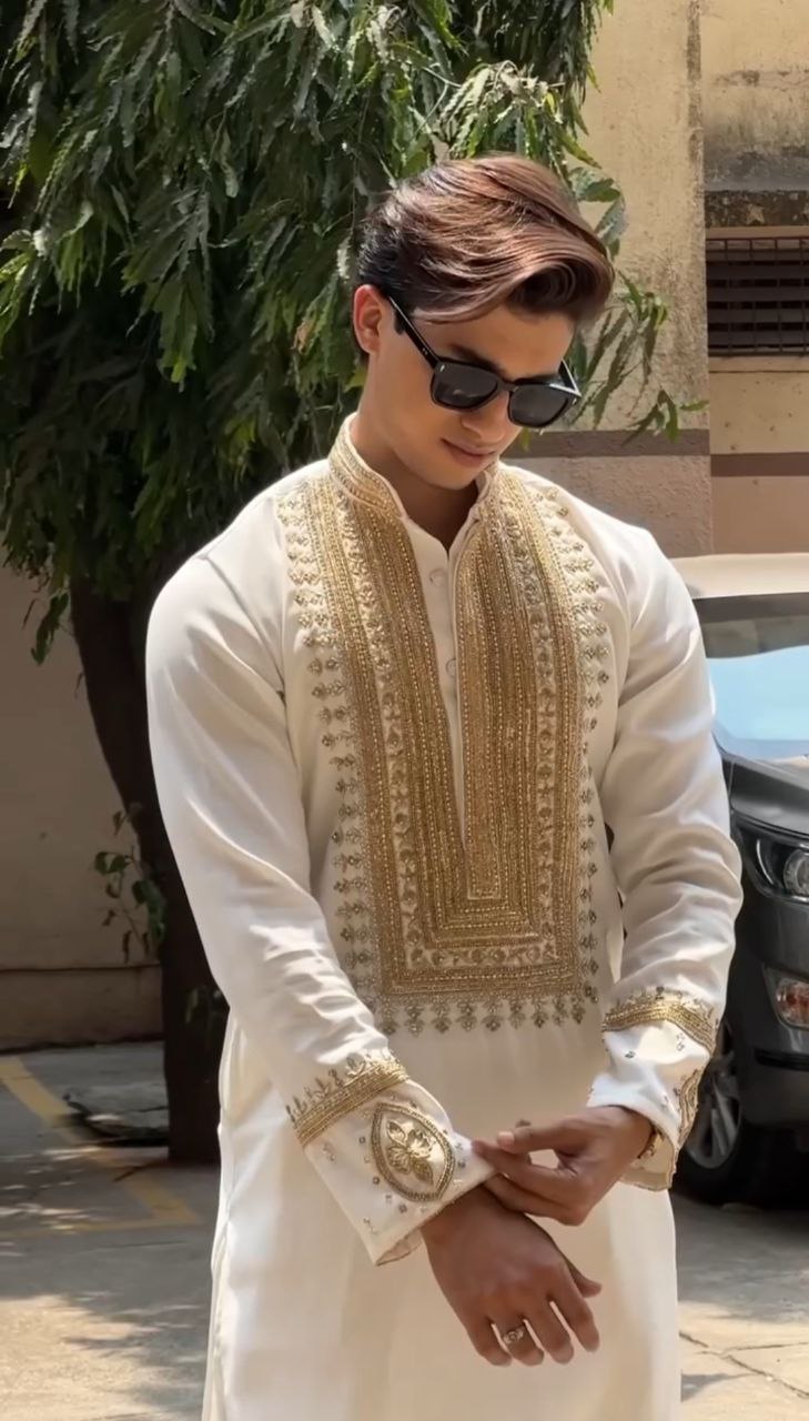 Men's Designer Slate Grey Silk Kurta 5