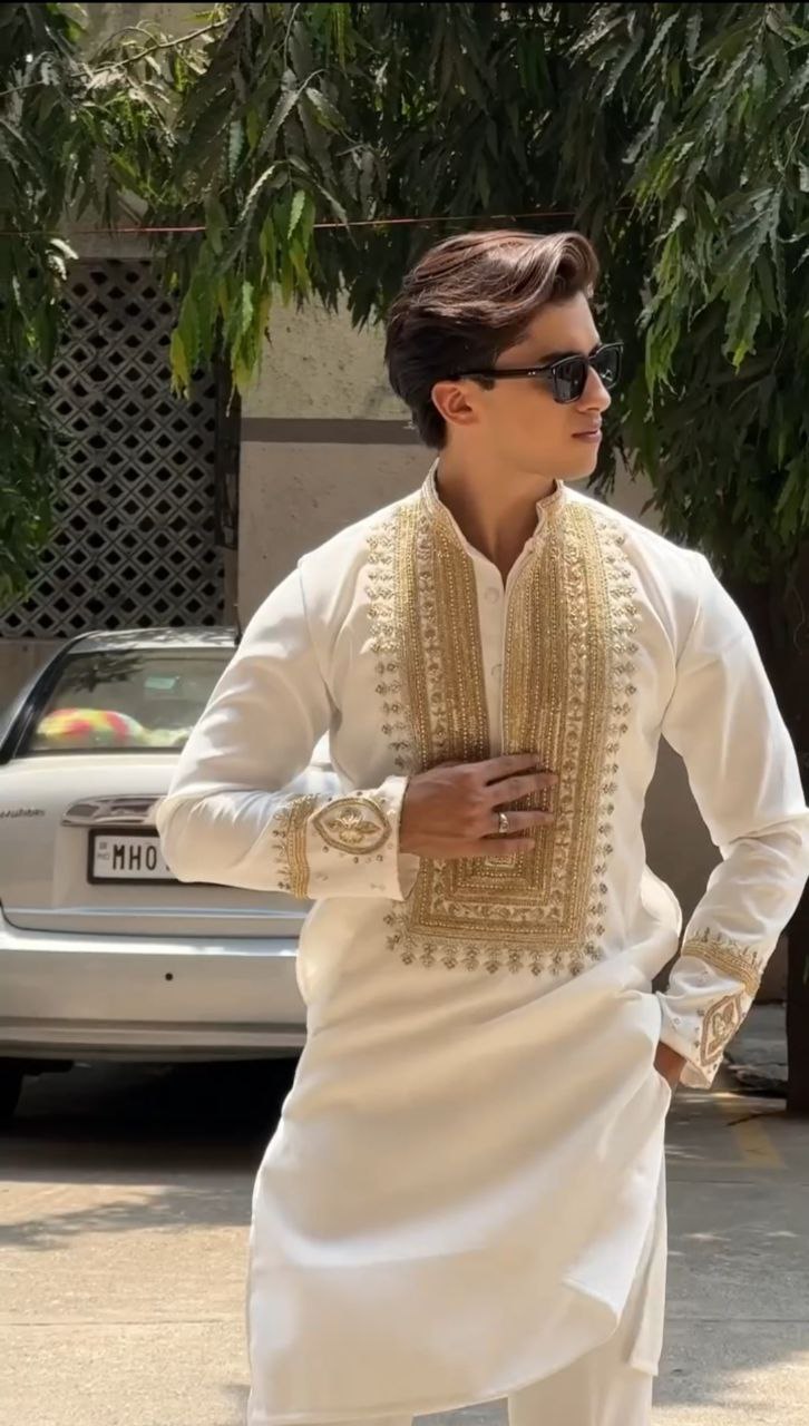 Men's Designer Slate Grey Silk Kurta 5