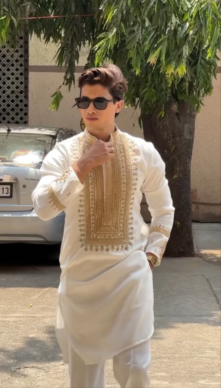 Men's Designer Slate Grey Silk Kurta 5