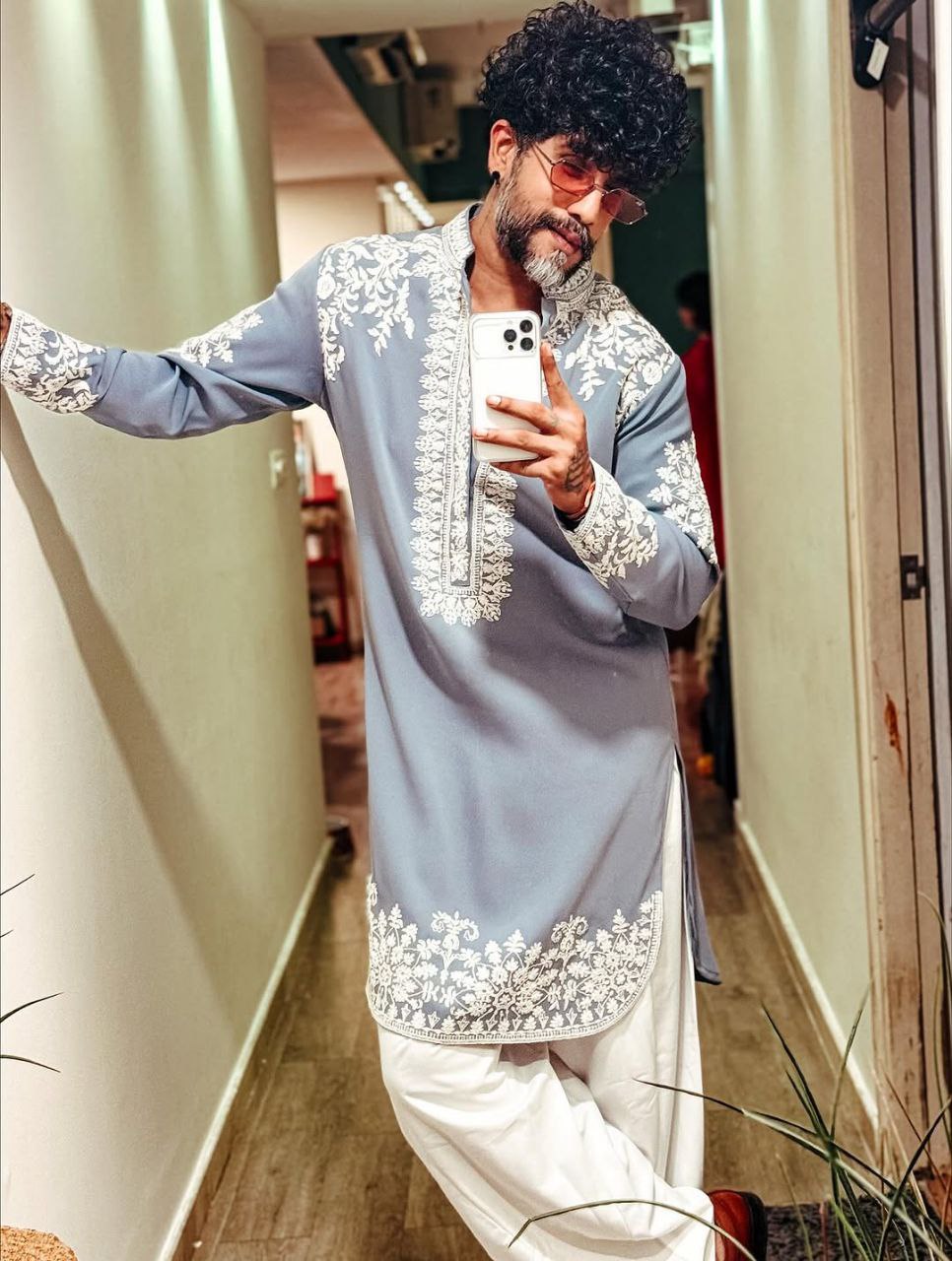 Steel Blue Embroidered Kurta 1