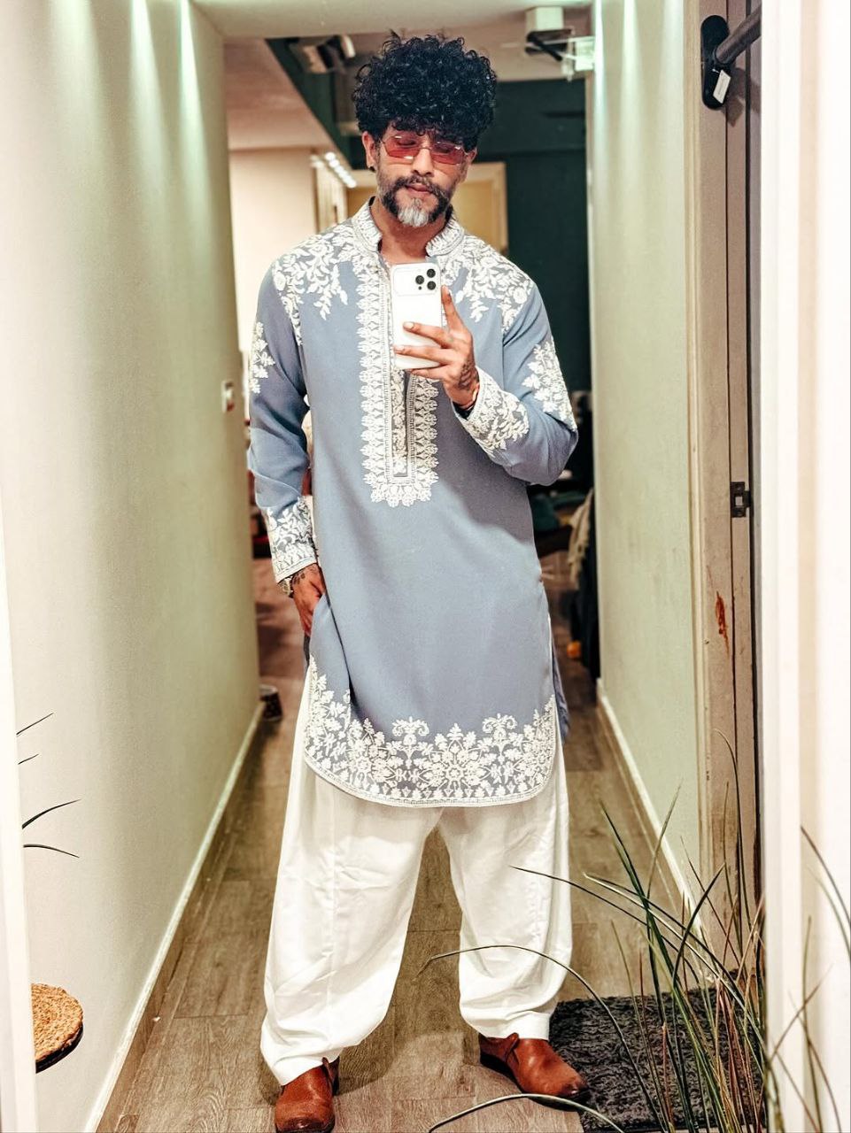 Steel Blue Embroidered Kurta 1