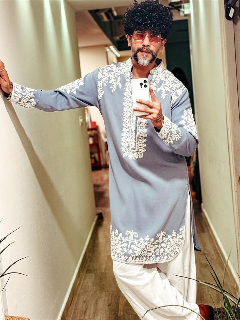 Steel Blue Embroidered Kurta 1