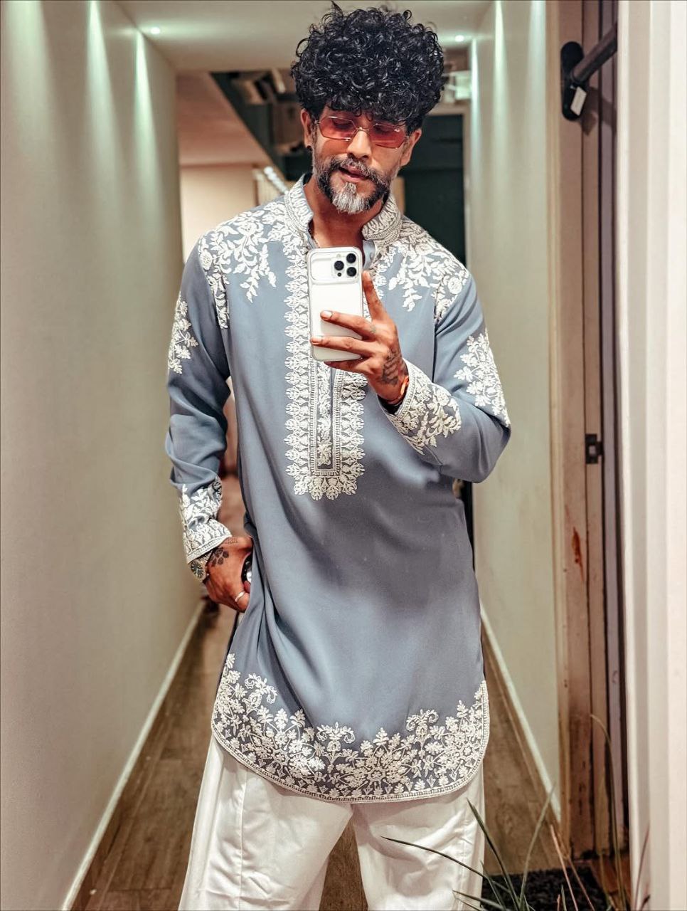 Steel Blue Embroidered Kurta 1